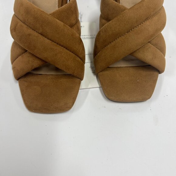 Amazon Essentials Size 8 NWT Padded Heeled Sandals Cognac Faux Suede Minimalist - Picture 3 of 12